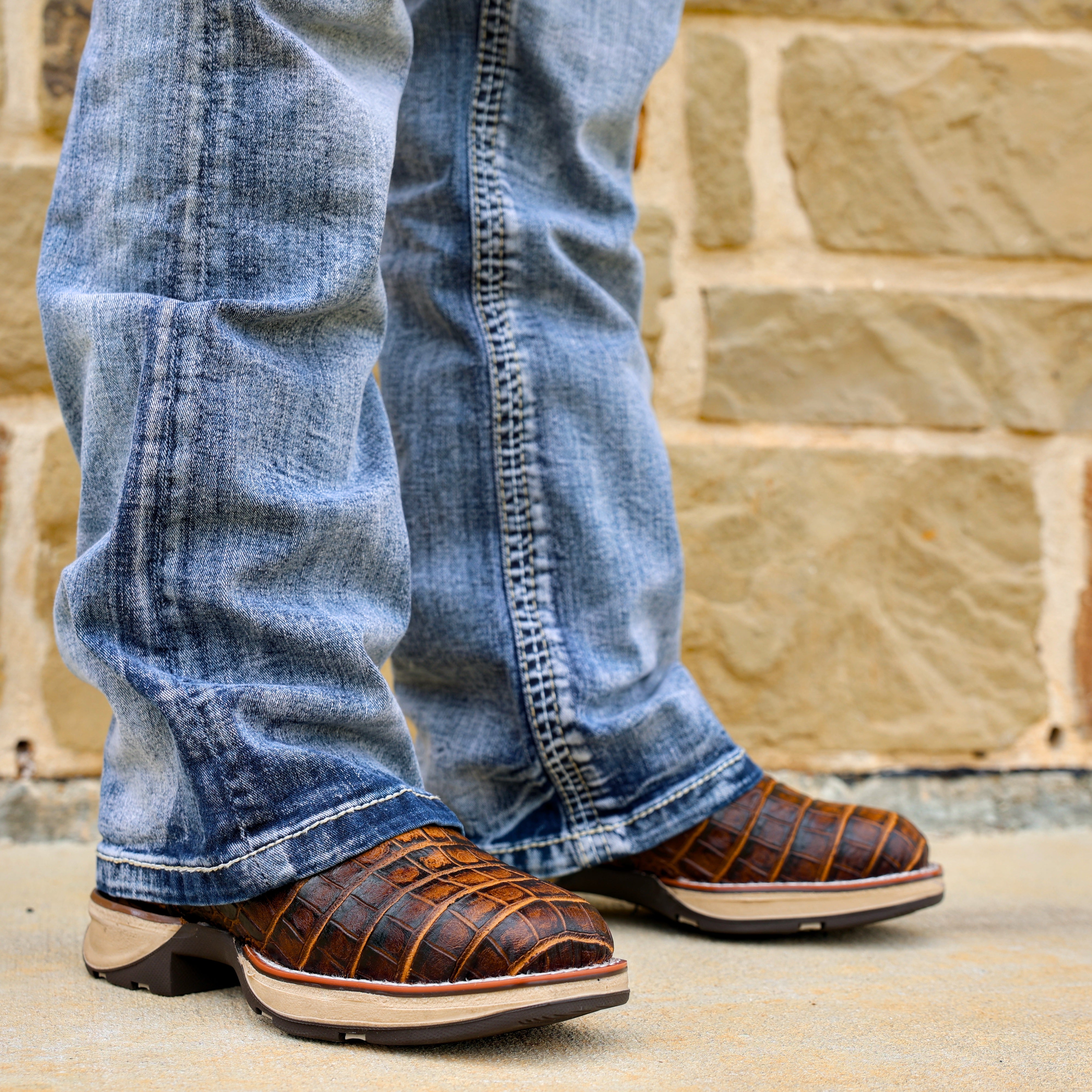 Honey American Caiman Gator Belly Leather Boots With 3D Lightweight Sole - Composite Toe