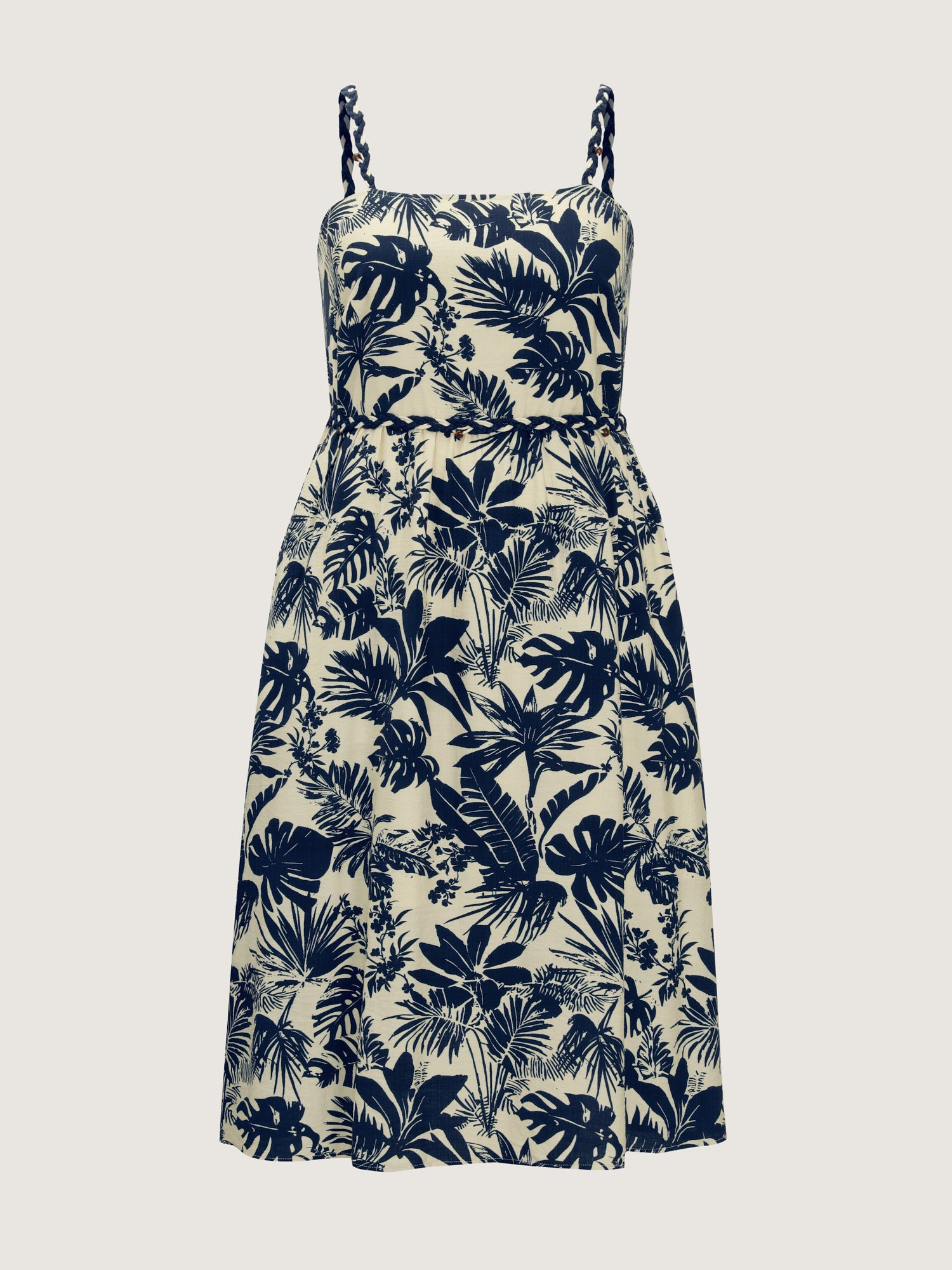 Tropical Print Stretchy Waist Midi Dress