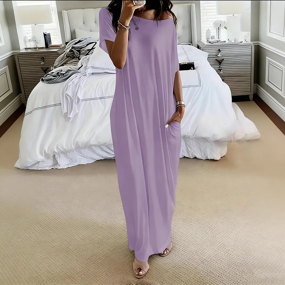 🔥8-PACK $24 - Women's Solid Color Batwing Sleeve Lounge Dress