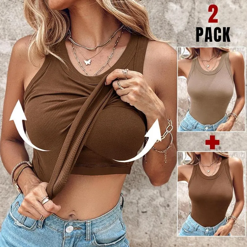 Round Neck Built-in Bra Ribbed Tank Top