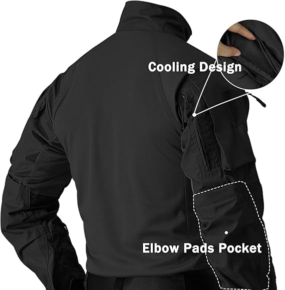 Men's Long-Sleeve Outdoor Jacket, Multi-Pocket Breathable Fabric Sports Training Combat T-Shirt, Durable Scratch-Resistant Workwear, Athletic Techwear. Ideal for Work, Hiking, Running, Fishing, Wilderness Hunting, and Other Activities.