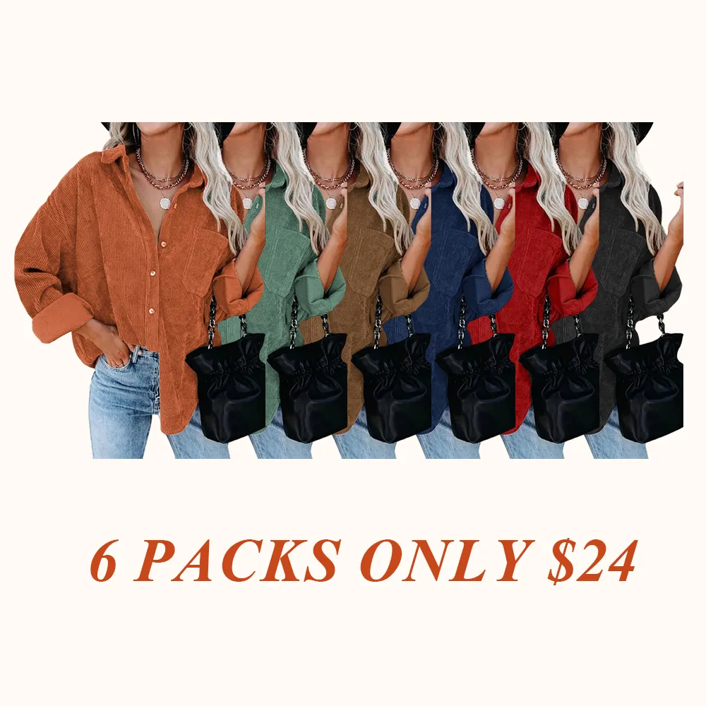 Women's Plain Pocket Button Front Corduroy Shirt