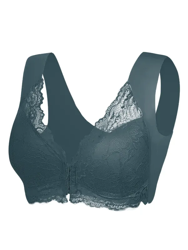 Women's Contrast Lace Hook & Eye Front PushUp Bra