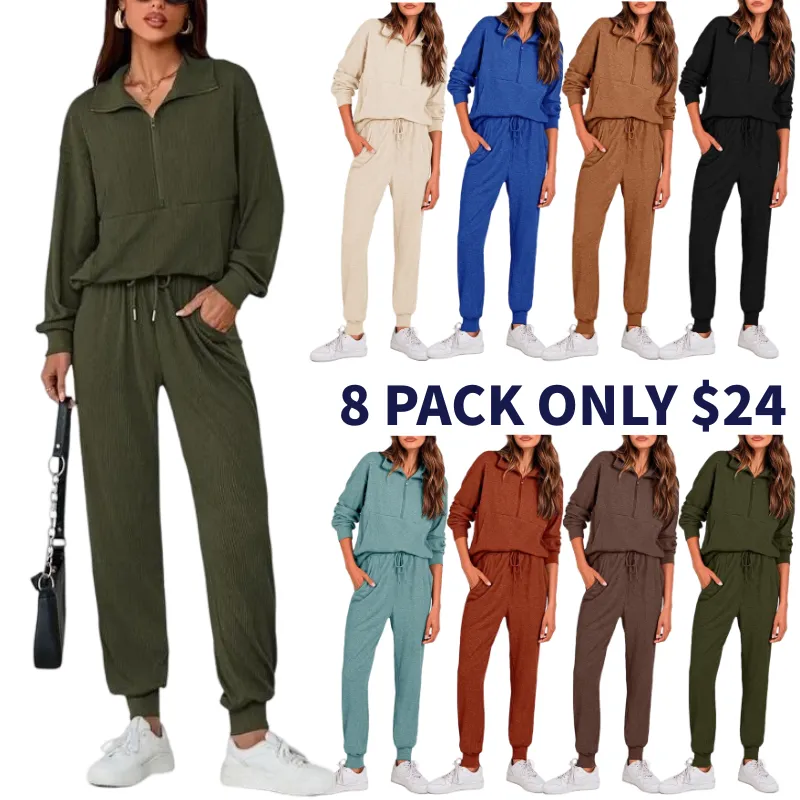 Women's 2-Piece Sweatpants Set Long Sleeve Half Zip Pullover Sweatshirt and Pants