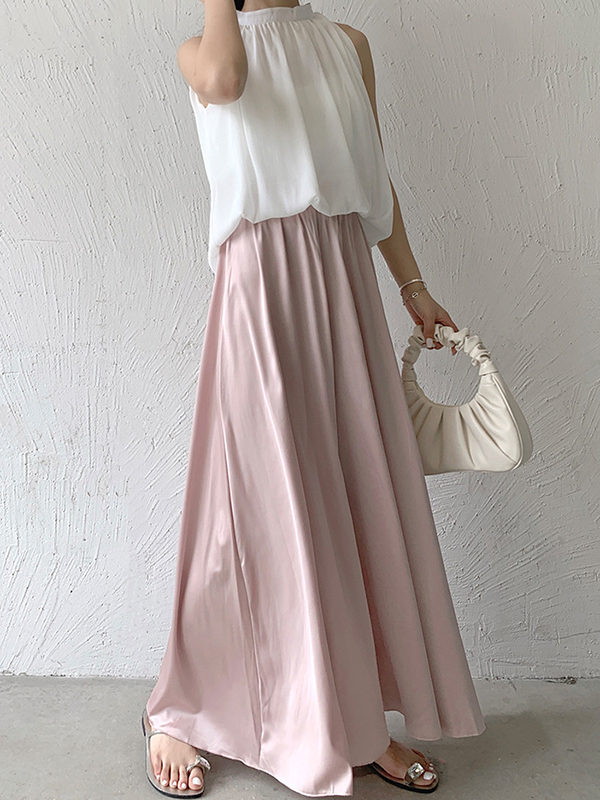 Elasticity Pleated Solid Color High Waisted Loose Pants Culotte