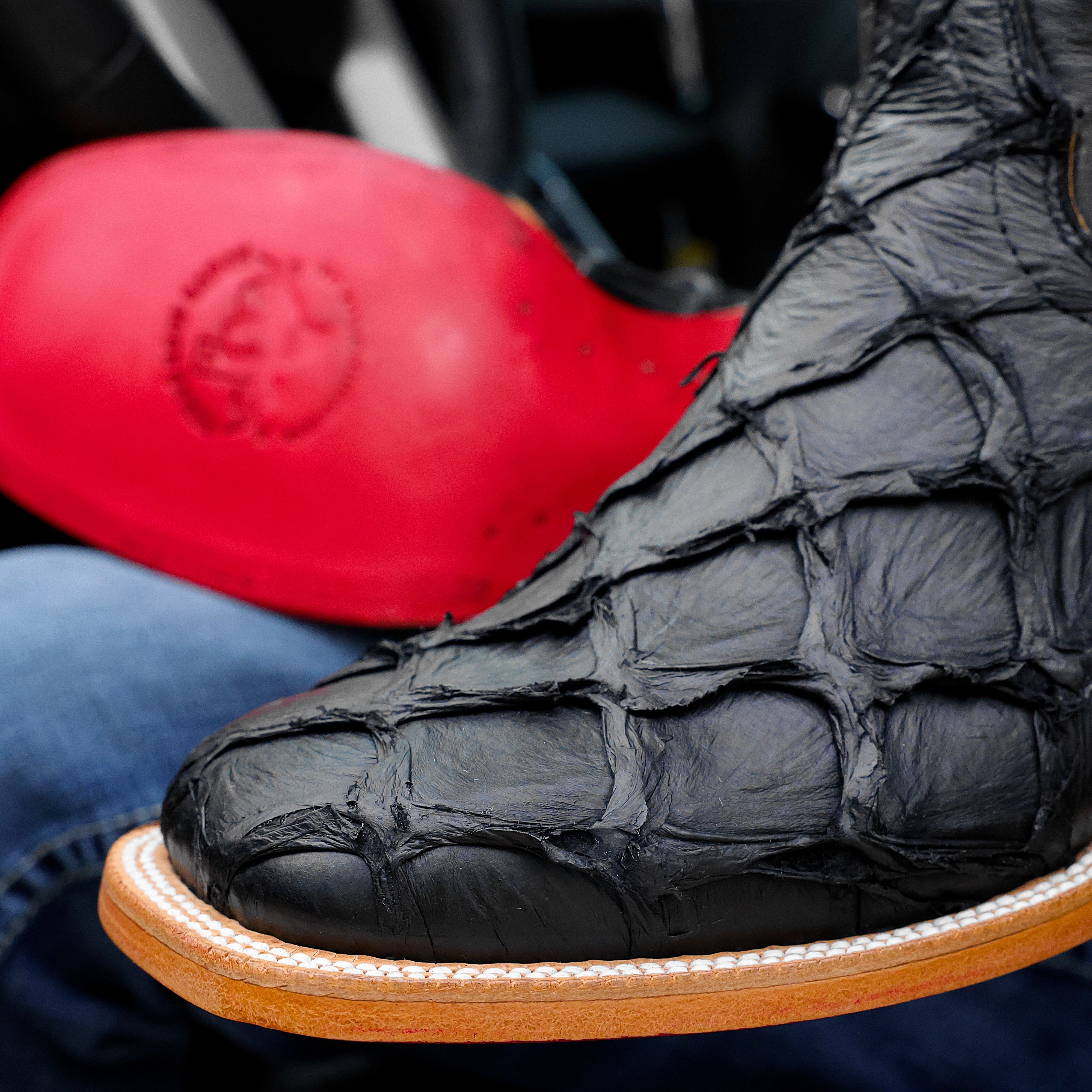 Black Genuine Pirarucu Boots - Square Toe