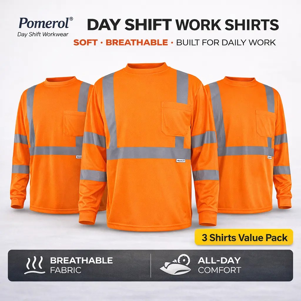 3/6-Pack High Vis Safety Long Sleeve | Reflective & Breathable Work T-Shirts with Pocket for Construction, Warehouses, Outdoor Work, Night Fishing