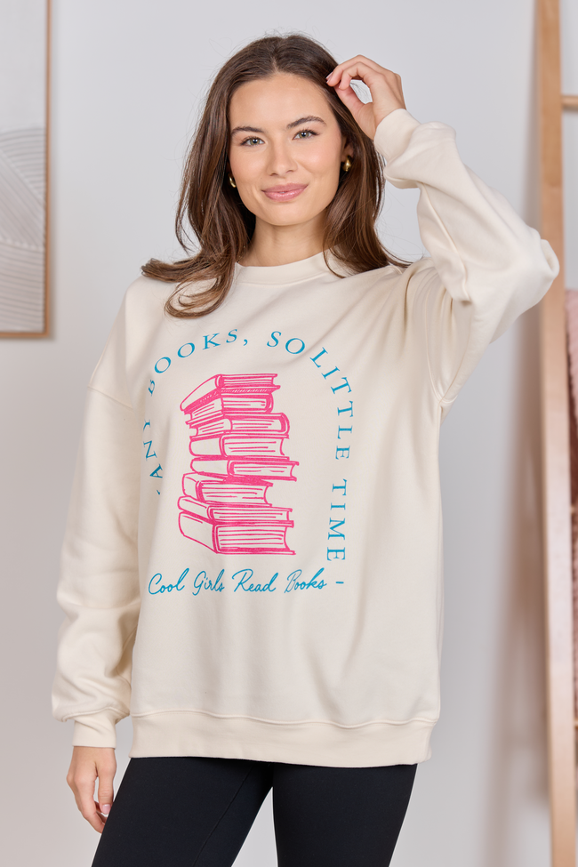 Cool Girls Read Books Cream Graphic Sweatshirt