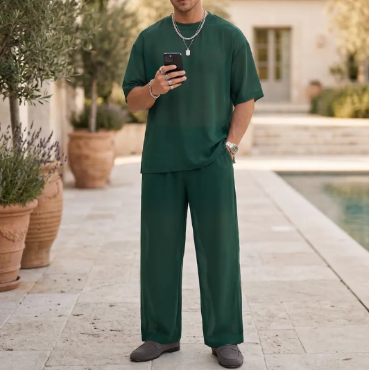 Men's Spring/Summer Minimalist Oversize Sheer Set Cool Breathable Chiffon