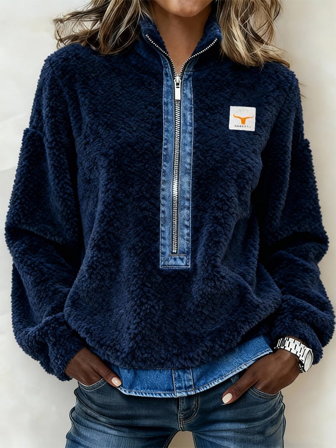 Women'S Casual Color-Blocked Wool Sweatshirt