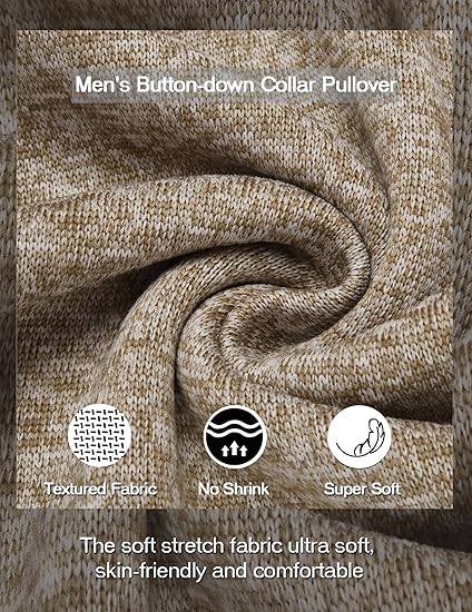 Men's Quarter Button Henley Sweater Casual Knitted Sweatshirt Mock Neck Thermal Fleece Pullover Sweater with Pocket