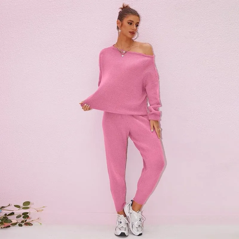 Women's 2025 Fall Winter Knit Set Oversized Sweater & Lounge Pants Matching Sets