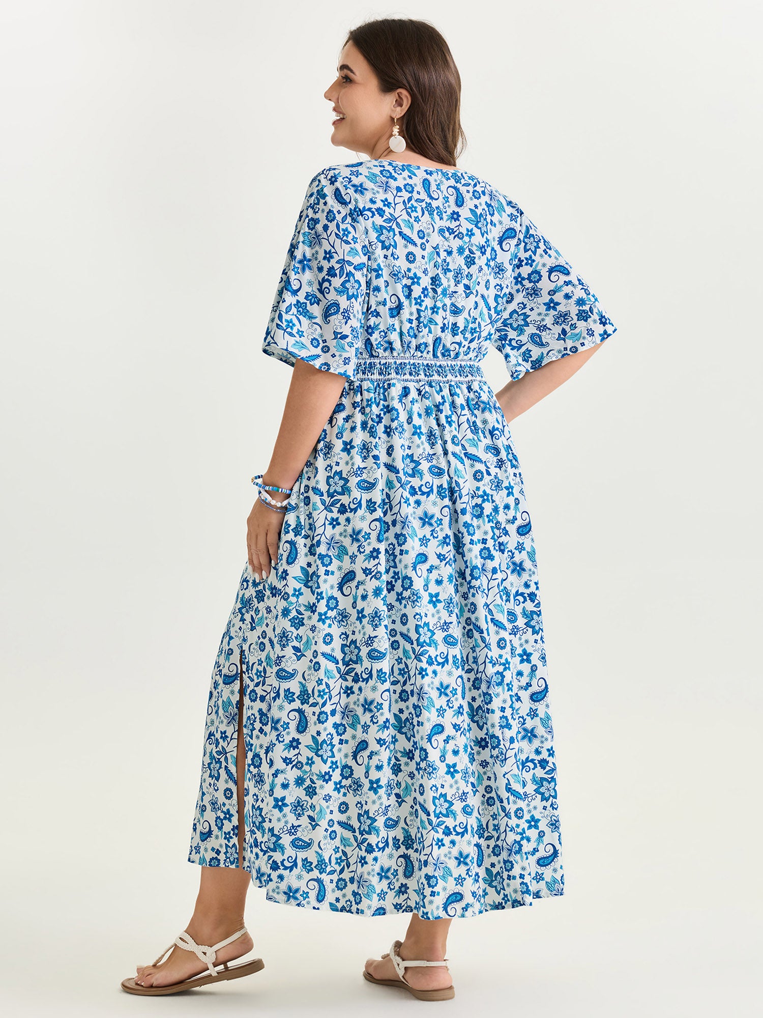 Paisley Floral Print Split Hem Maxi Dress
