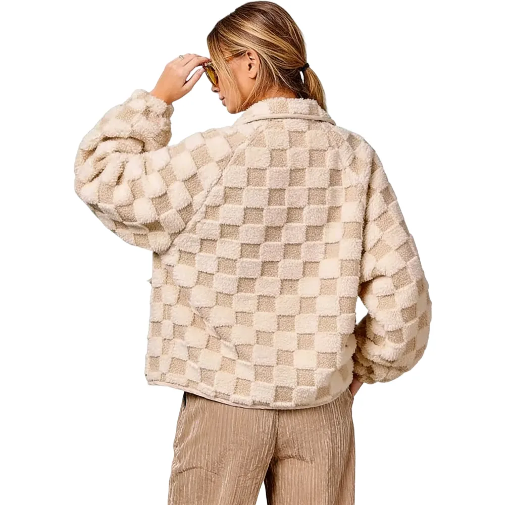 Women's winter casual plaid fleece jacket