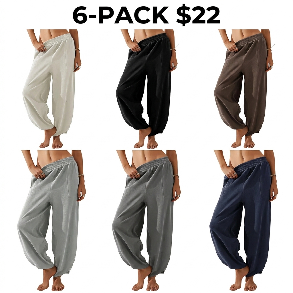 Women's Baggy Wideleg Pants Casual Elastic Waisted Palazzo Harem Pants with Pockets