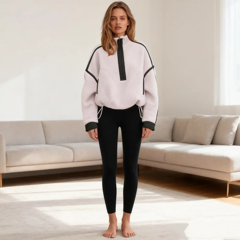 Women Sherpa Fleece Warm Oversized Half Zip Sweater