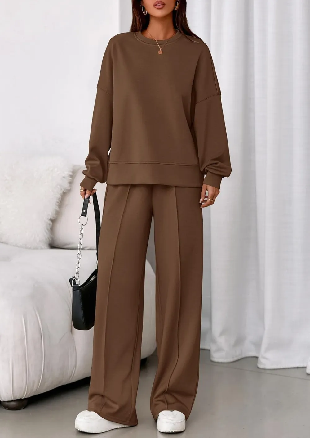 2 Piece Sets For Women Fall Trendy Long Sleeve Sweatshirt Wide Leg Pants Loungewear Set