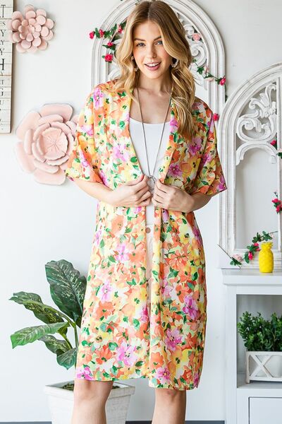 Full Size Half Sleeve Multi Color Floral Open Cardigan