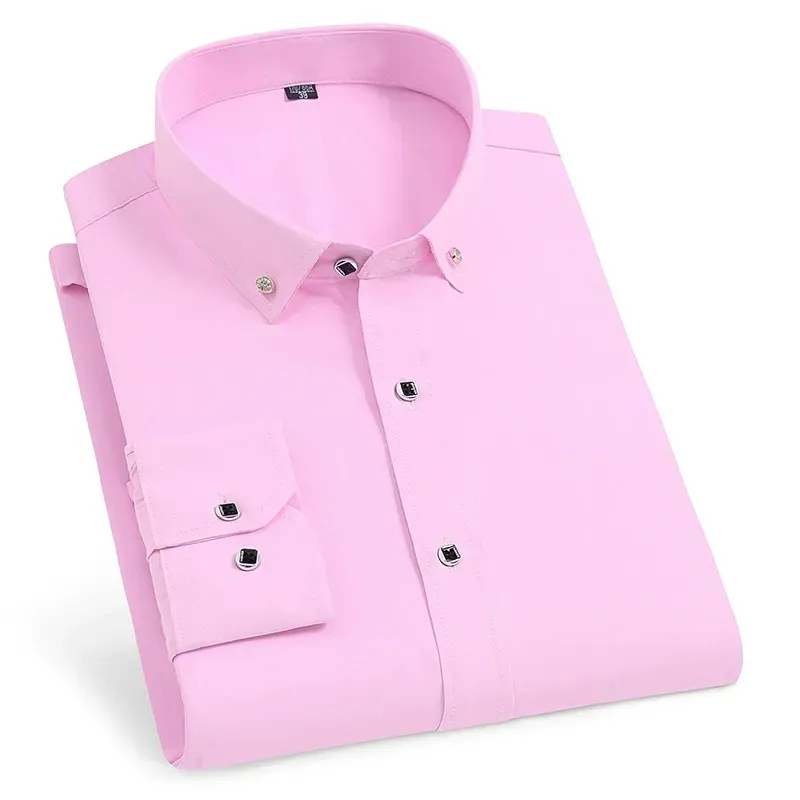 Men'S Long Sleeve Business Solid Color Cotton Breathable Shirt