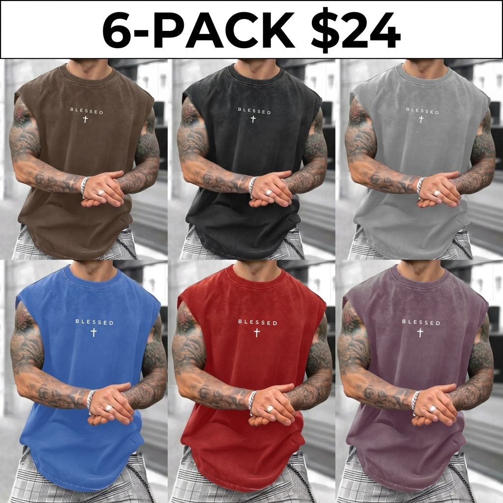 Men's Loose-Fit Sleeveless Short Graphic T-Shirt, Pure Cotton Menswear Streetwear Street Style Summer Top