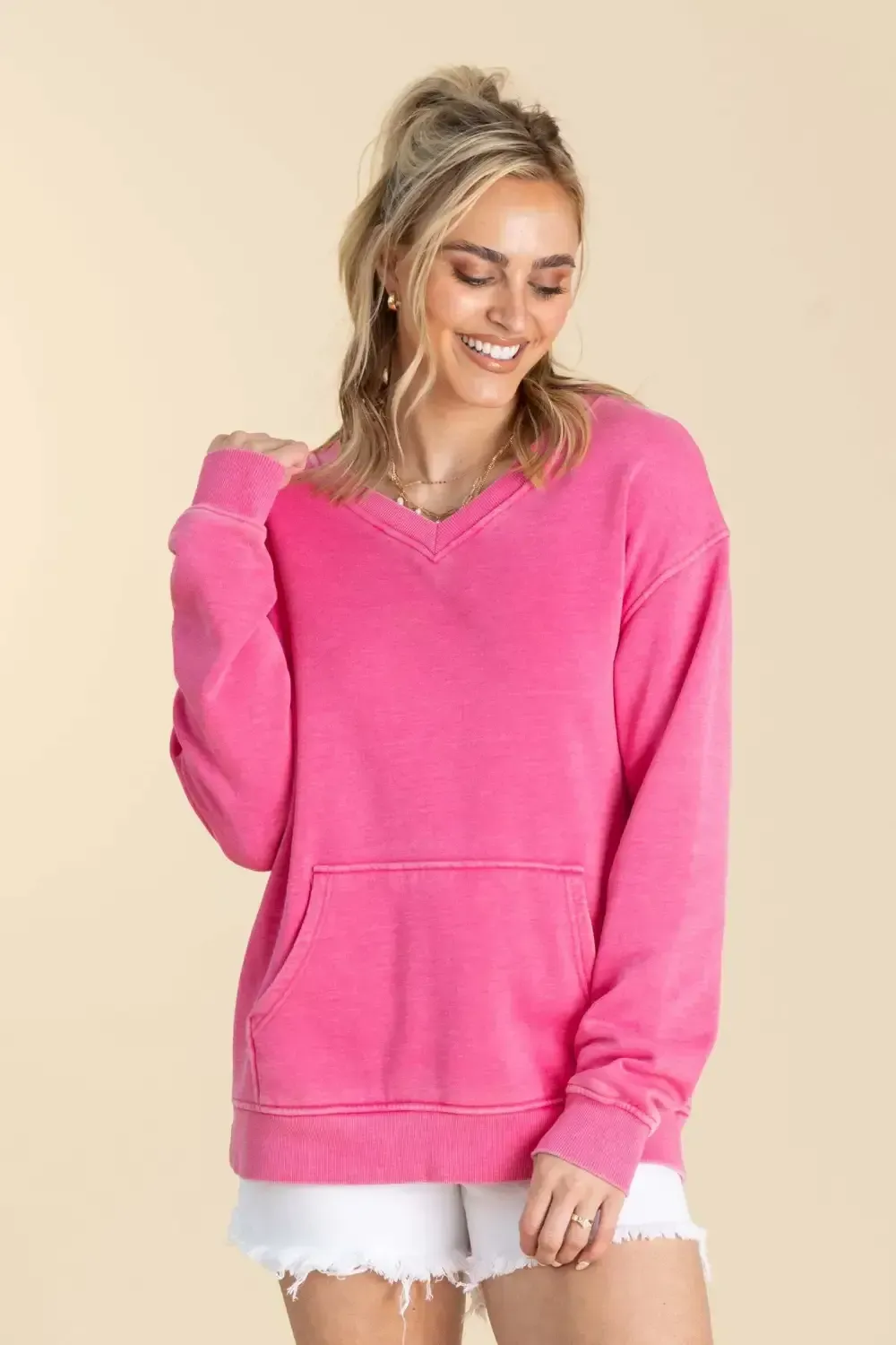 🔥Your Favorite Is Back! Pigment Dyed Cozy Campfire V-Neck Sweatshirt