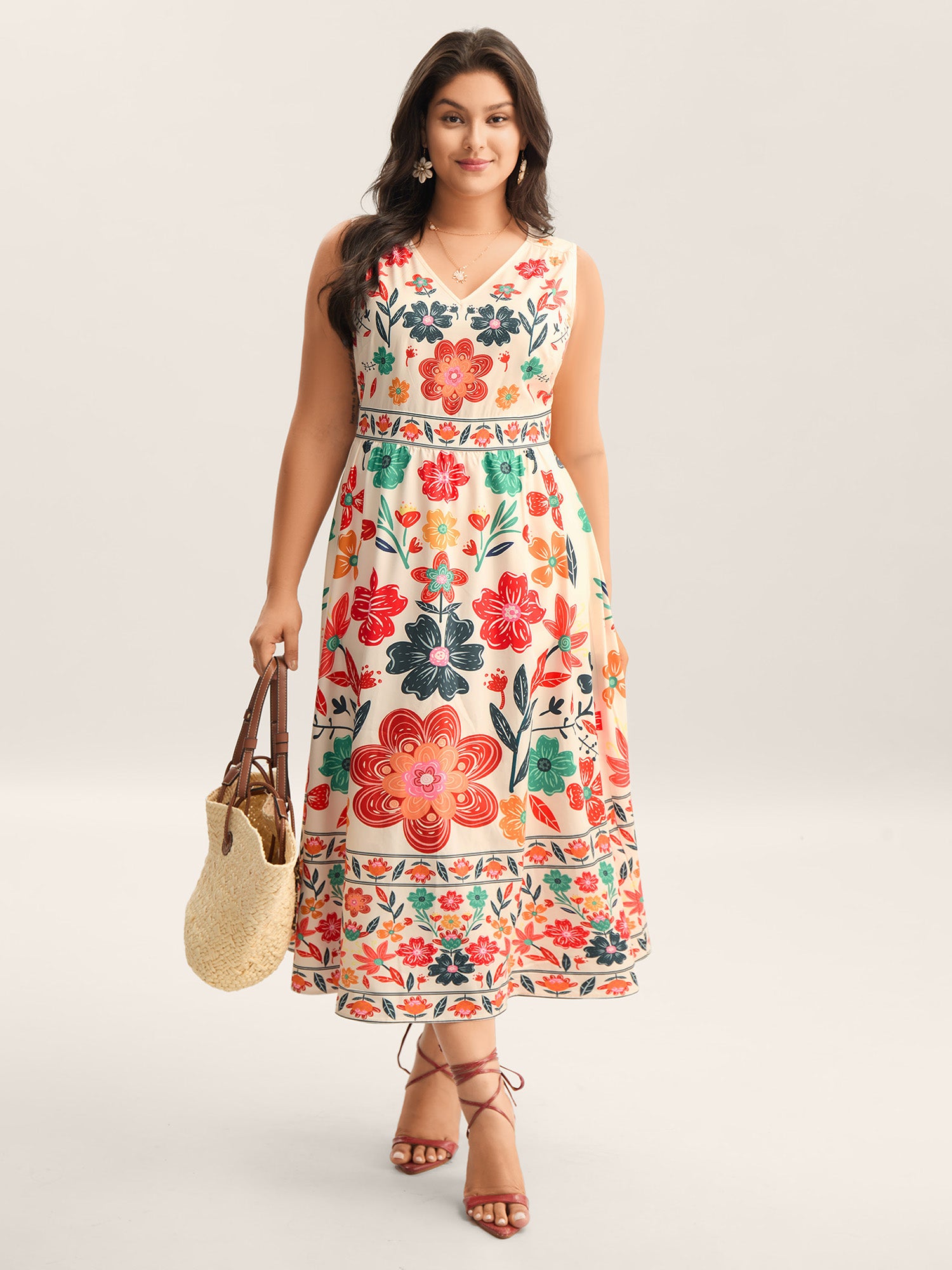 Floral Drama Cinched-Waist Maxi Dress