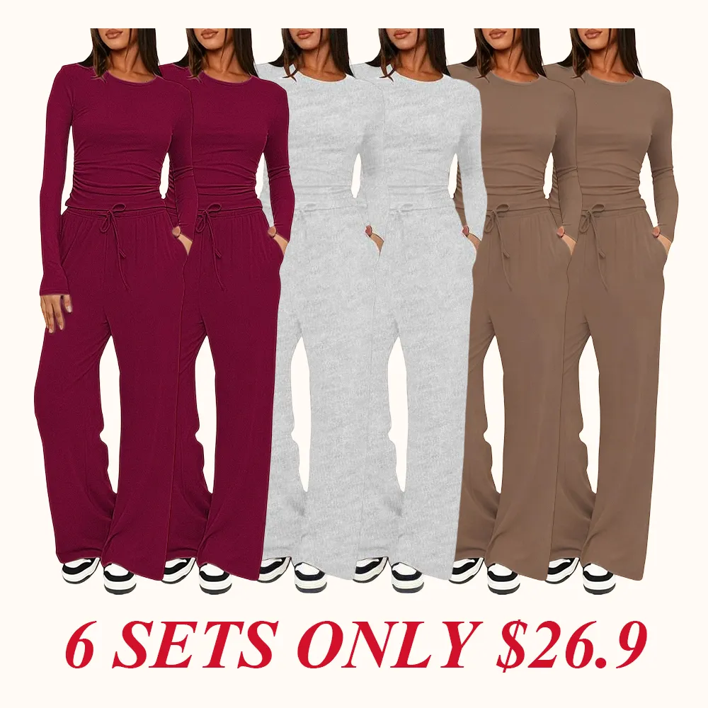 Women's Solid Ruched Drawstring Loungewear Set
