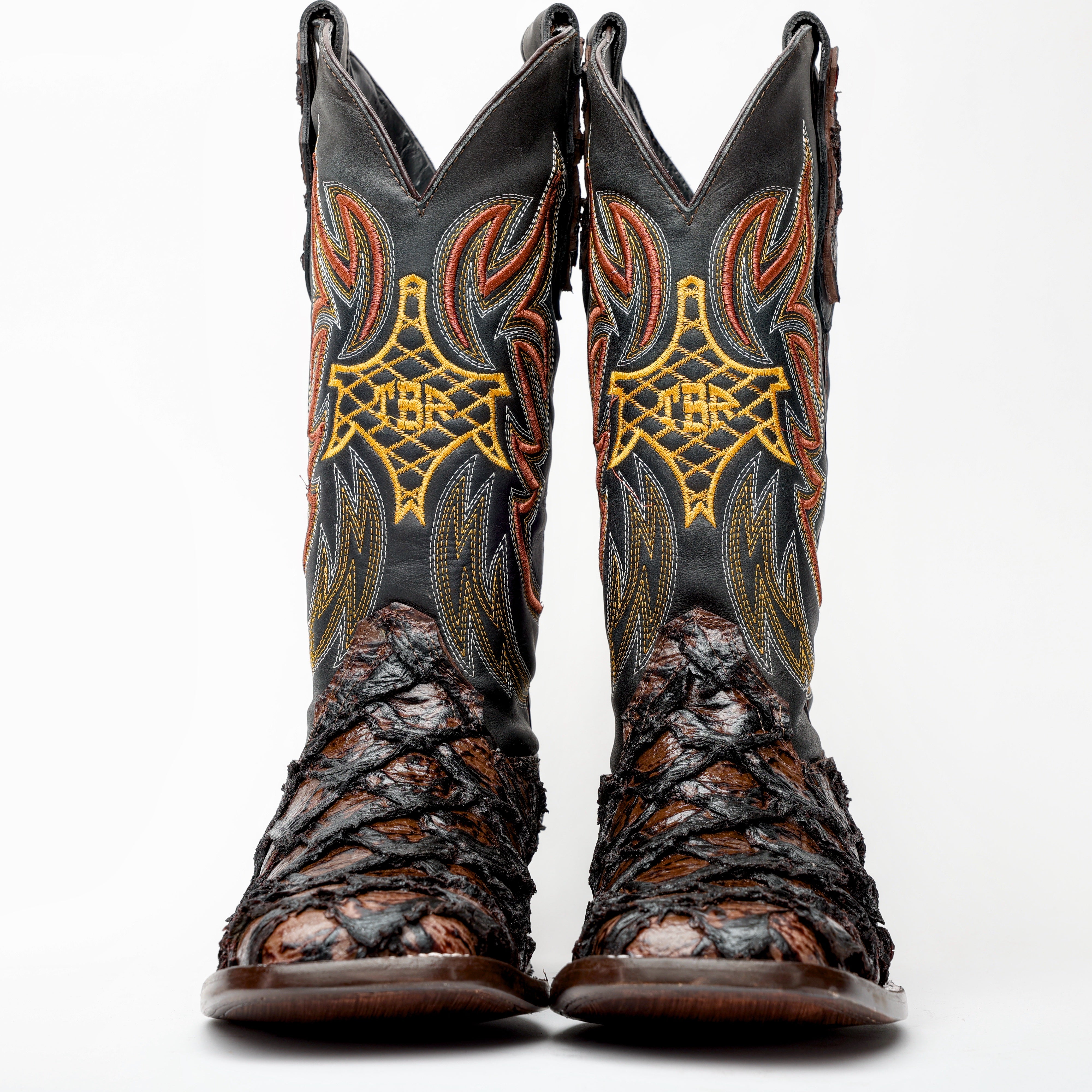 Brown Jumbo Pirarucu Leather Boots - Square Toe