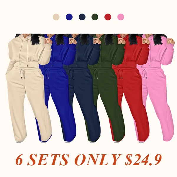 Hooded Long Sleeve Sweatshirt and Casual Wide Leg Sweatpants Set