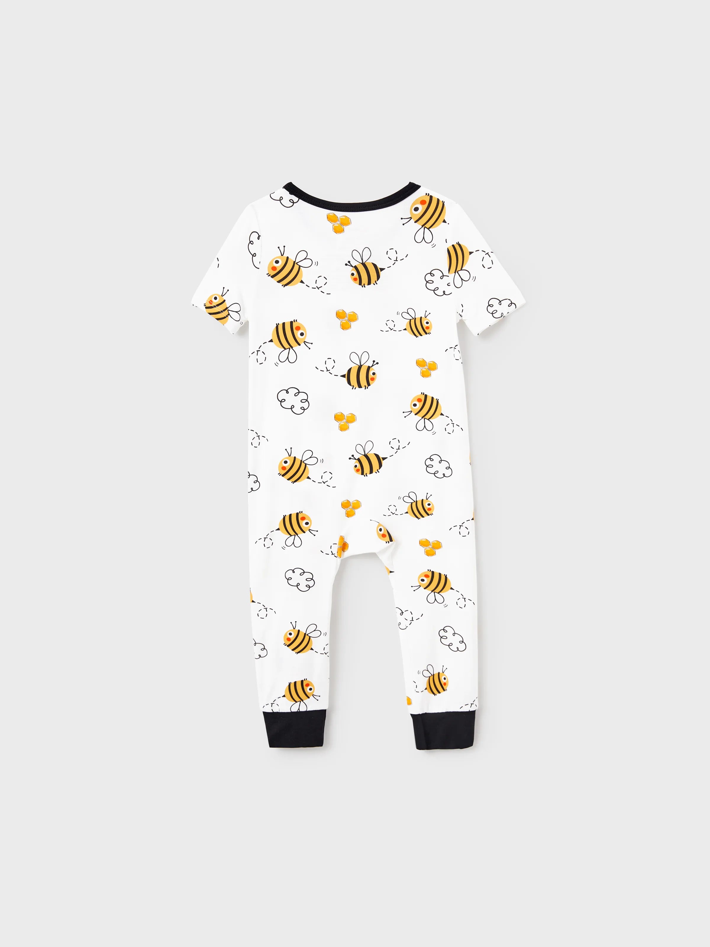 Family Matching Bamboo Pajamas Soft Bamboo Viscose PJs for Men Women Kids Toddler, Cute Bee Print Sleepwear with Short Sleeve Top and Long Pants White