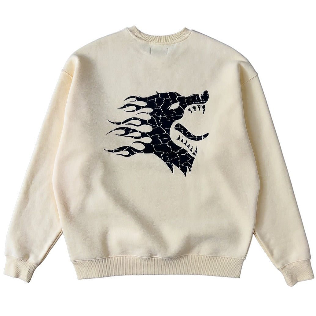 OVERSIZED LUX WAR WOLF CREW NECK - CREAM / BLACK