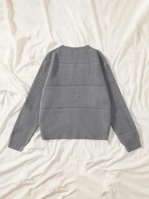 Women's Simple Minimalist Plain Textured Round Neck Sweater