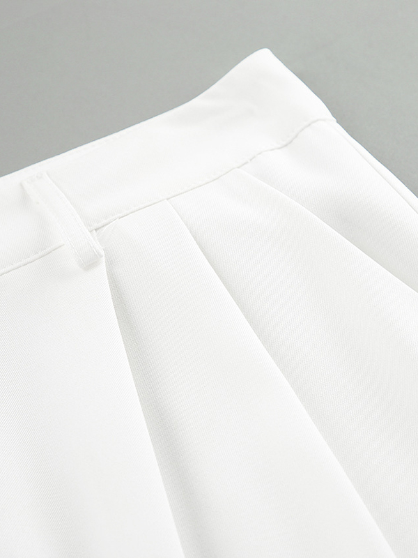 No Belt Pleated Pockets Solid Color High Waisted Loose Trousers Suit Pants