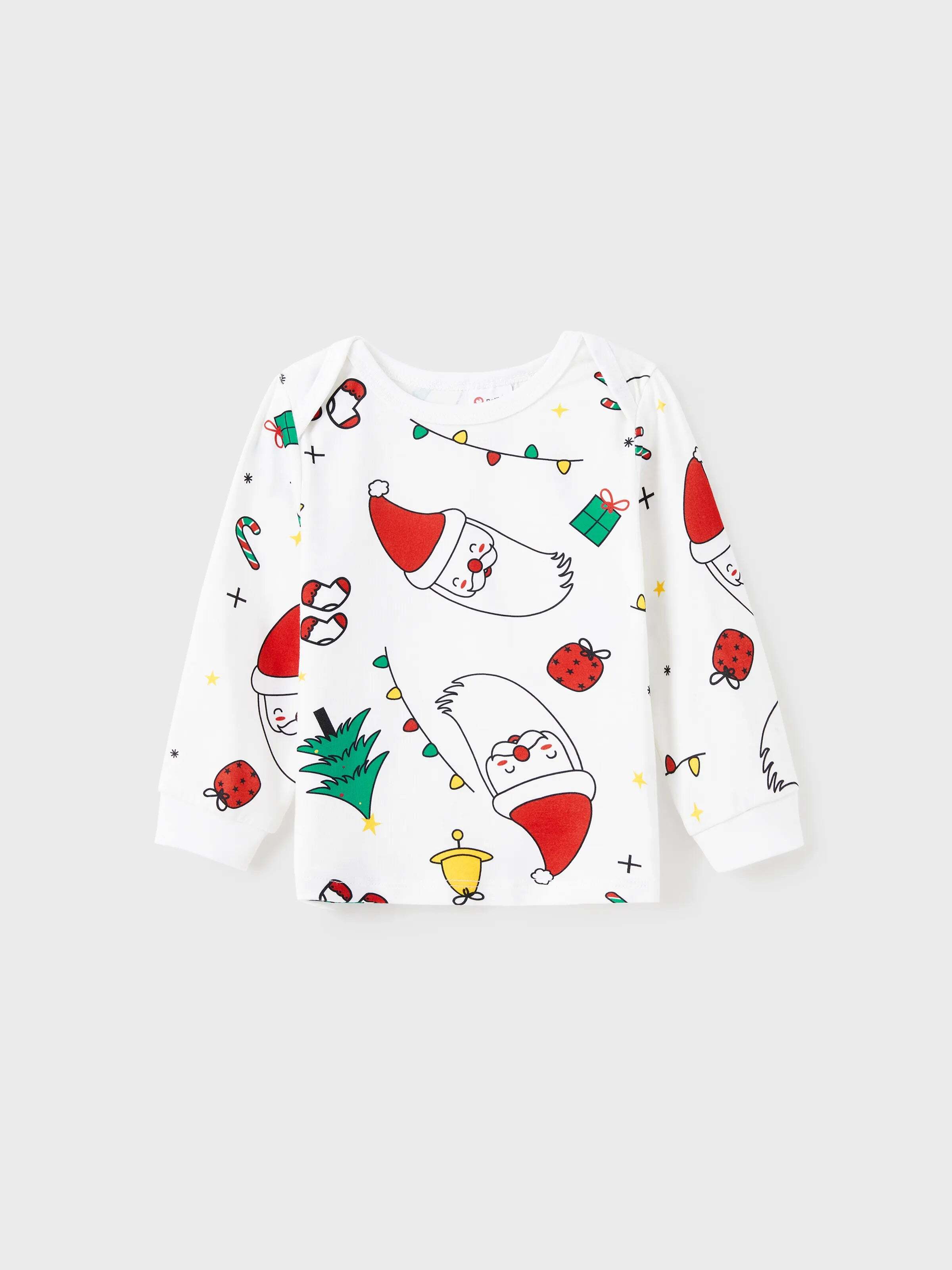 Christmas Family Matching Colorful Festival Theme Print Long Sleeve Pajamas Sets with Christmas Socks White