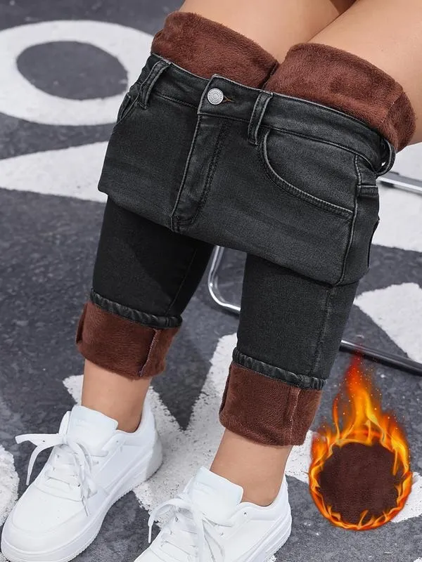 Women's Fall Winter Fleece Lined Denim Jeans