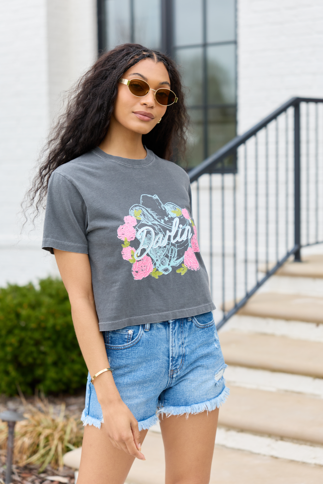 Darlin' Vintage Rose Dark Grey Boxy Graphic Tee