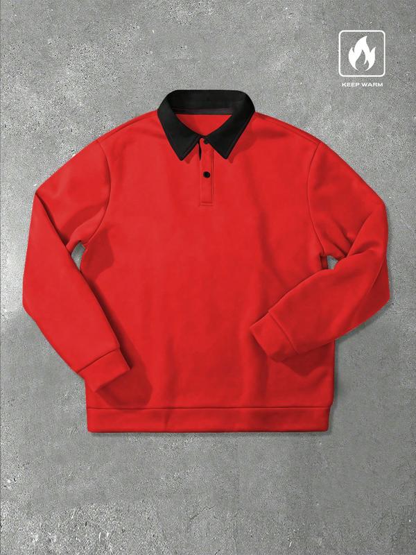 Men’s Loose Fit Colorblock Long Sleeve Polo Shirt