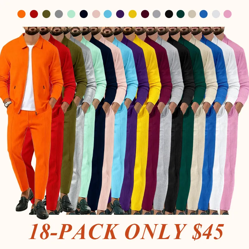 Men's solid color zipper sports two-piece suit