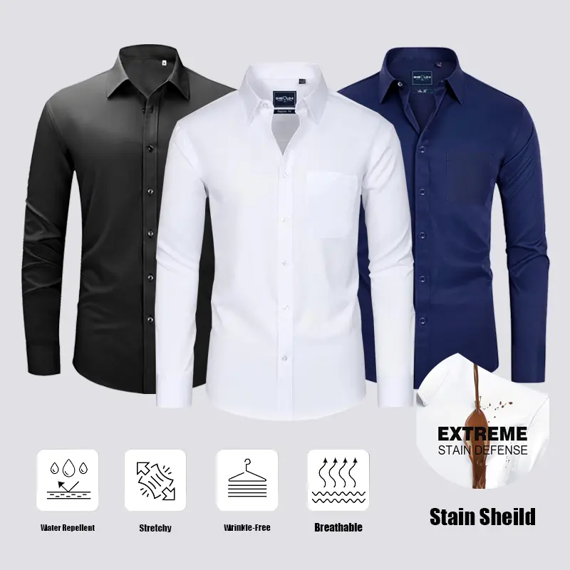 Men's Stain Sheild Business Casual Dress Shirts - Slim Fit Long Sleeve Button Down Shirt