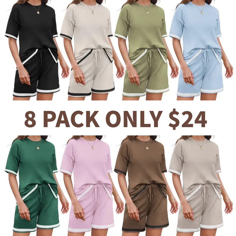 🔥8-PACK (Contain all color)🔥Women's Summer Knit Pajama Set