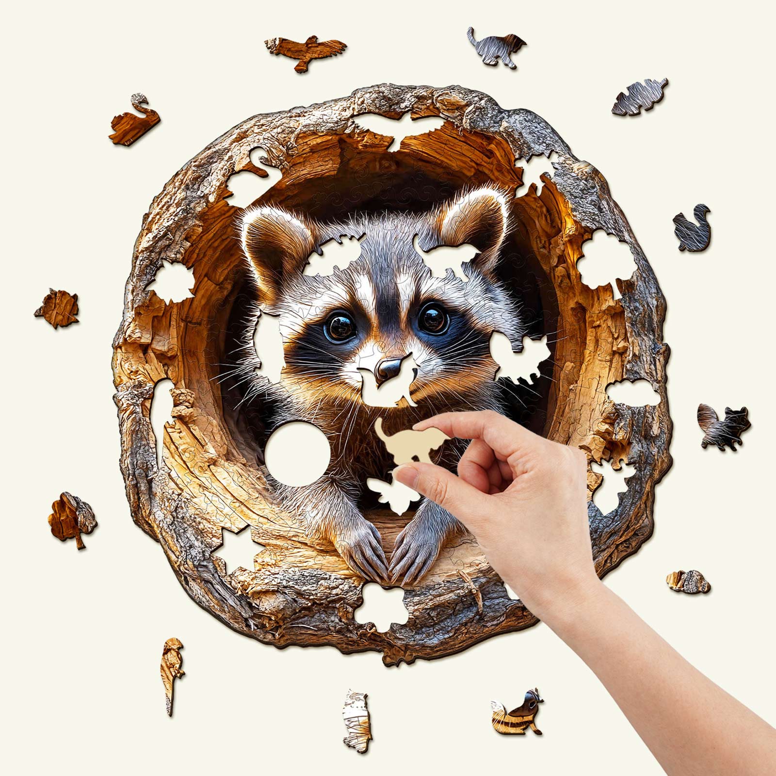 Tree Hole Raccoon-1 Wooden Jigsaw Puzzle
