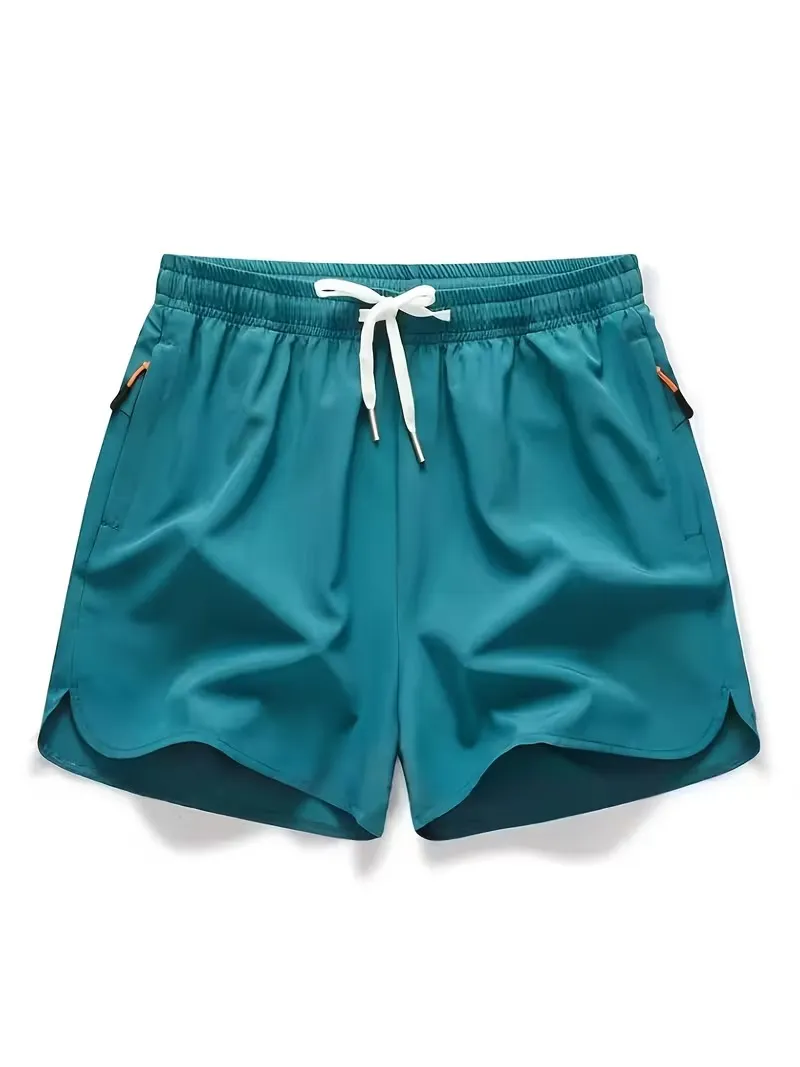 Men's Drawstring Zipper Pocket Shorts, Casual ElasticWaist Beach Shorts for Summer