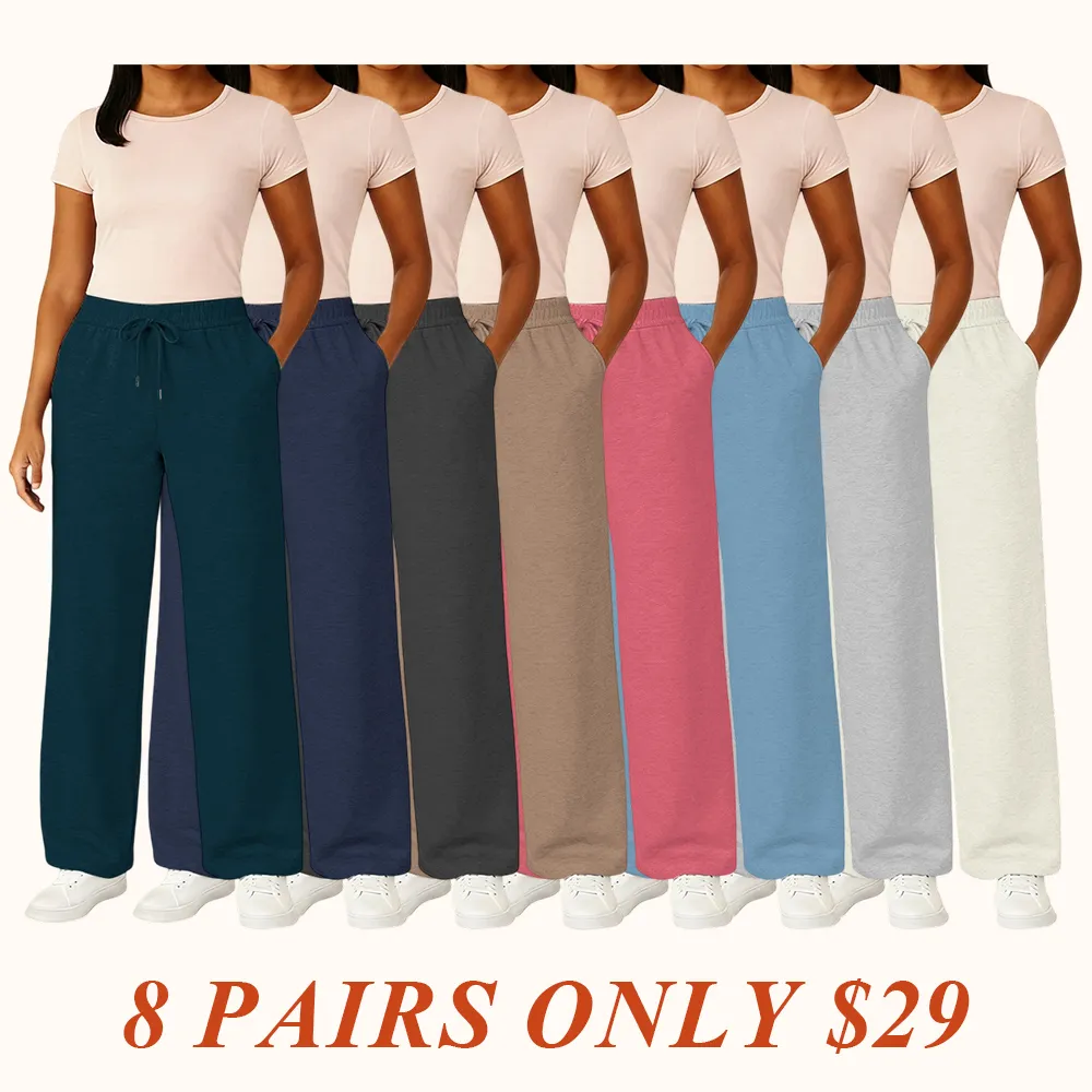 Women's Multi Pack Heavyweight Wide Leg Loose-Fit Fleece Sweatpants