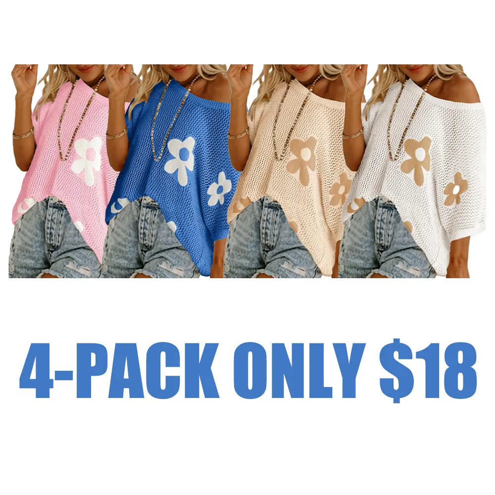 Women's Floral Pattern Crochet Short-sleeved Shirt(Just $3 Each!)