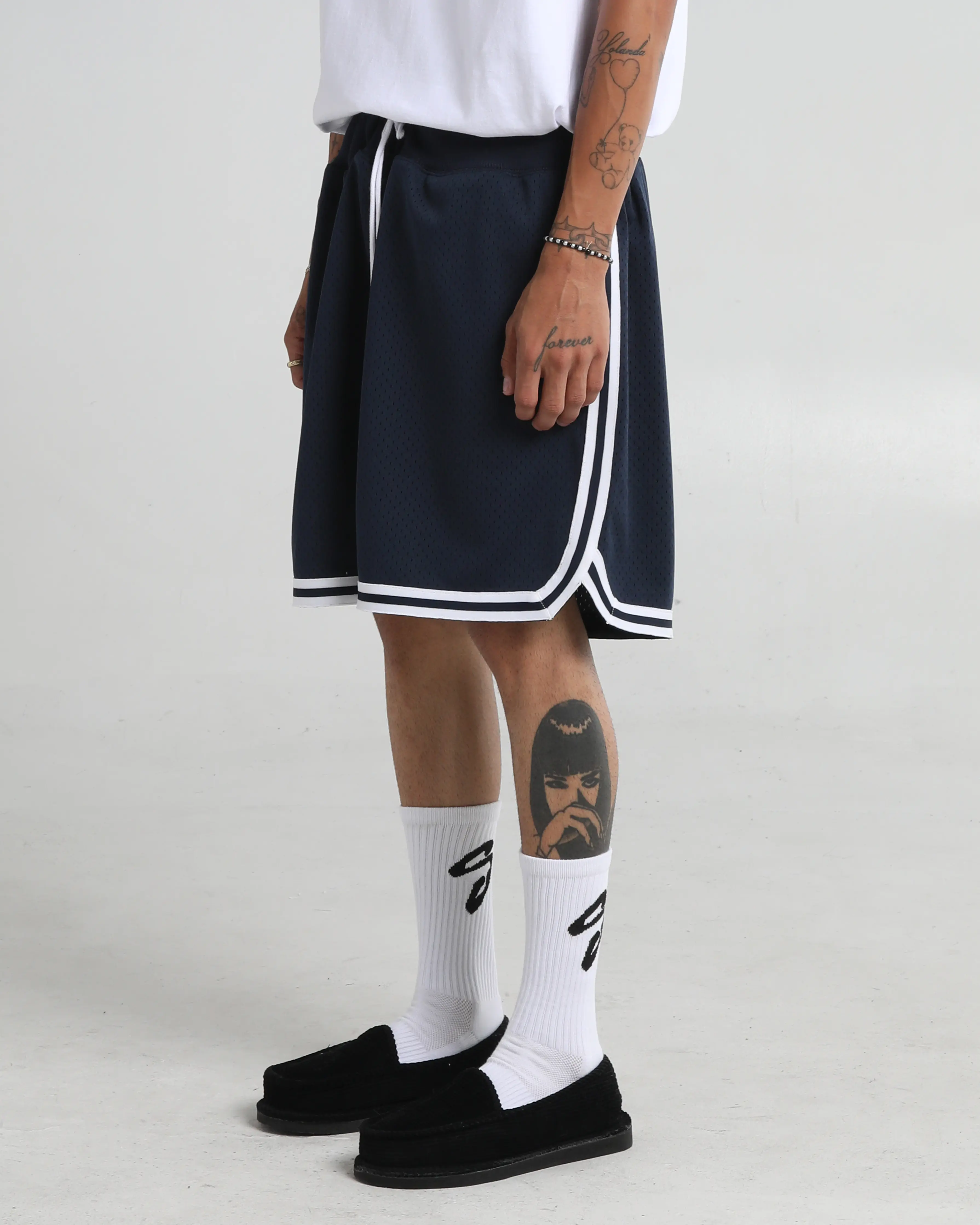 Basketball Shorts - Black & White Tonal Ribbing, 3 Pockets, Wide Leg Opening, True to Size Fit