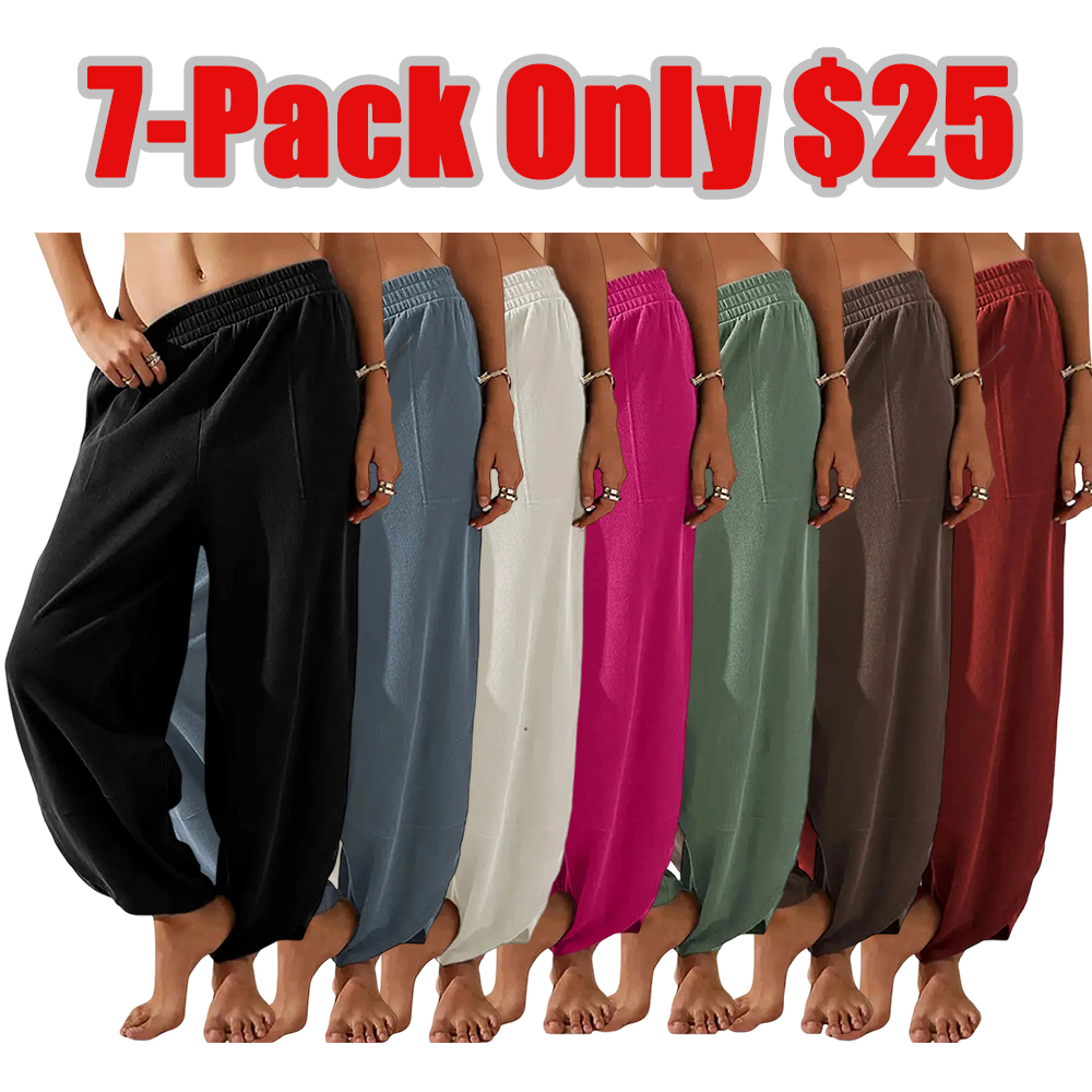 Women's Baggy Wideleg Pants Casual Elastic Waisted Palazzo Harem Pants with Pockets