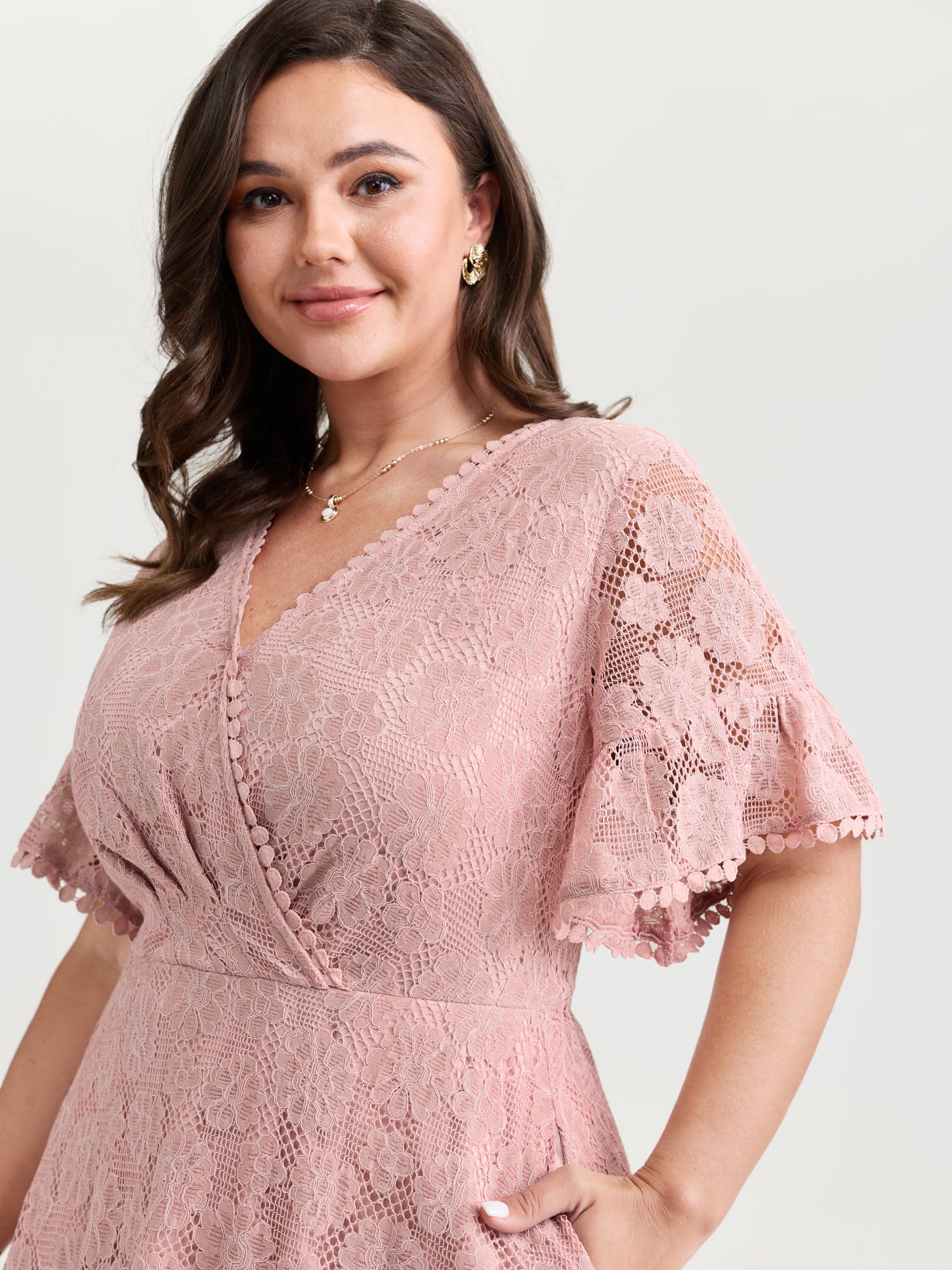 Lace Surplice Neckline Ruffled Hem Mini Dress