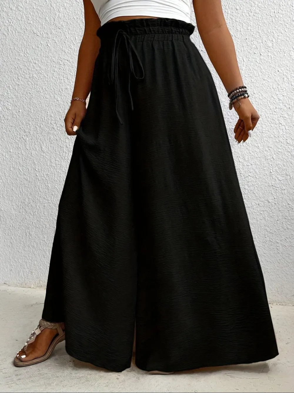 Elegant Plus Size Women's Wide Leg Pants, Loose Fit Commuter Style, Drapey Casual Trousers