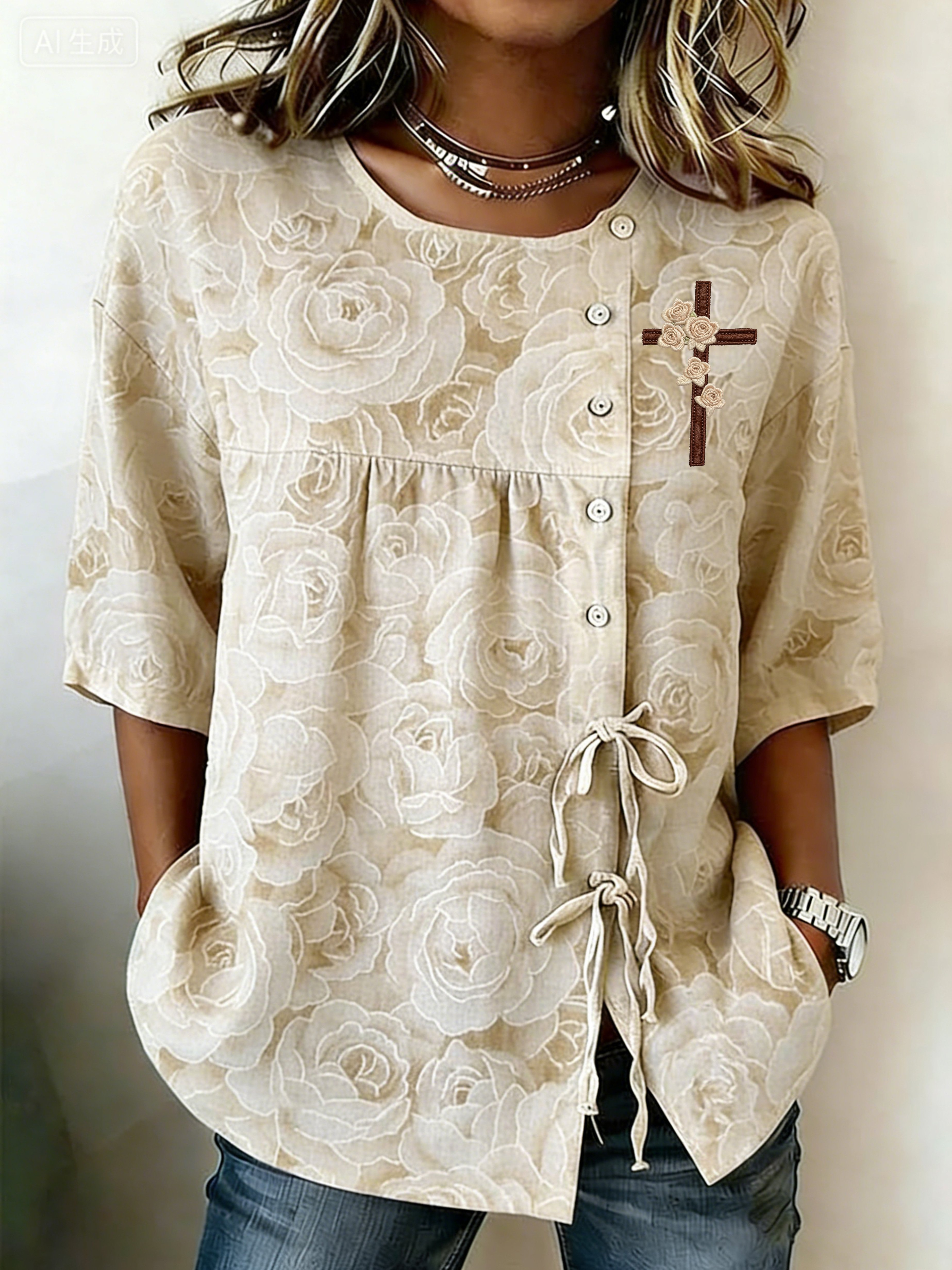 Women's Retro Faith Floral Print Top- Fast Shipping