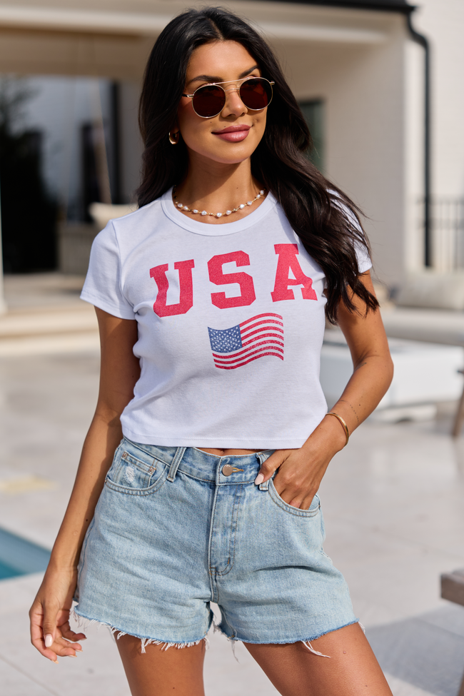USA Block Flag White Baby Graphic Tee